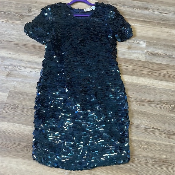 Black Tie  He-Ro Industries Vintage sequined dress Navy Silk Cocktail Evening 14 - Picture 5 of 13